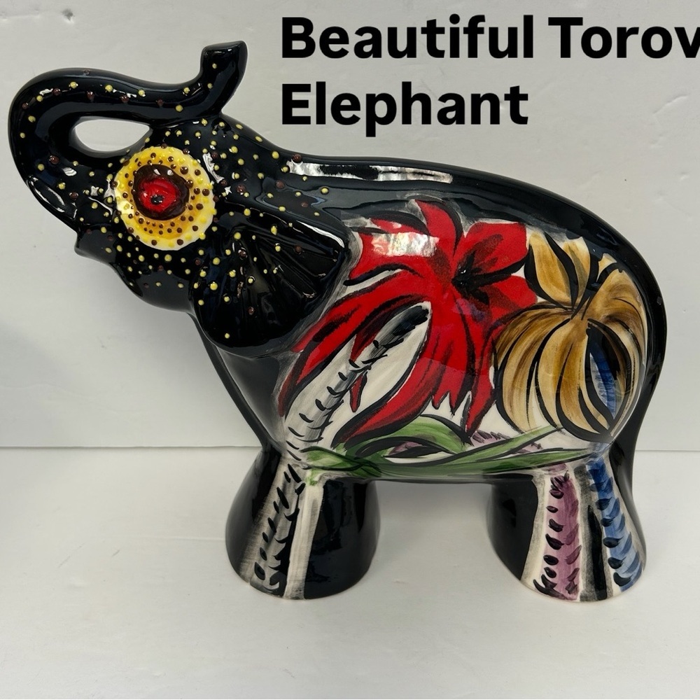 Vintage,hand-painted ceramic elephant figurine by Anatoly Turov.BEAUTIFUL PIECE